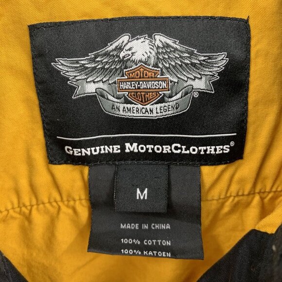 Harley Davidson Motorcycles Black Yellow Embroidered Button Front Mens M - Picture 2 of 3